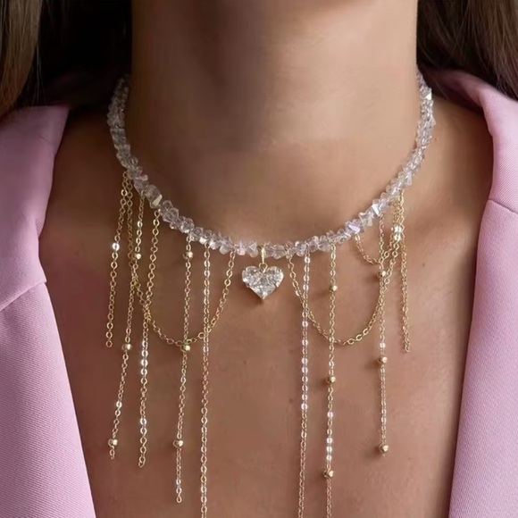 Gorgeous Love Crystal Tassel Heart Beaded Necklace - Picture 1 of 3